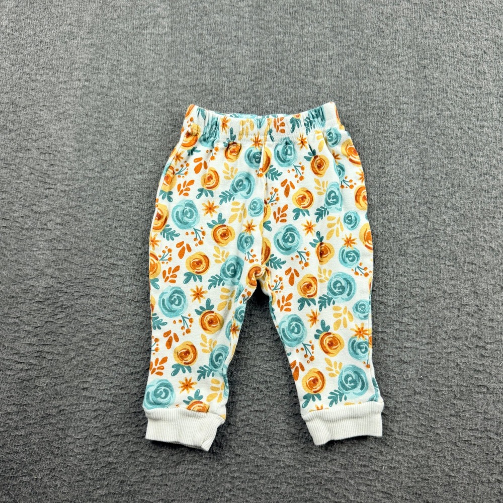 Chick Pea Floral Baby Pants 3-6M Blue Orange Roses Cotton Joggers